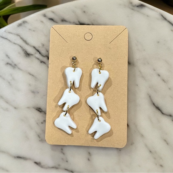 3 Tier Tooth Dangle Earrings- Polymer Clay - Picture 2 of 2
